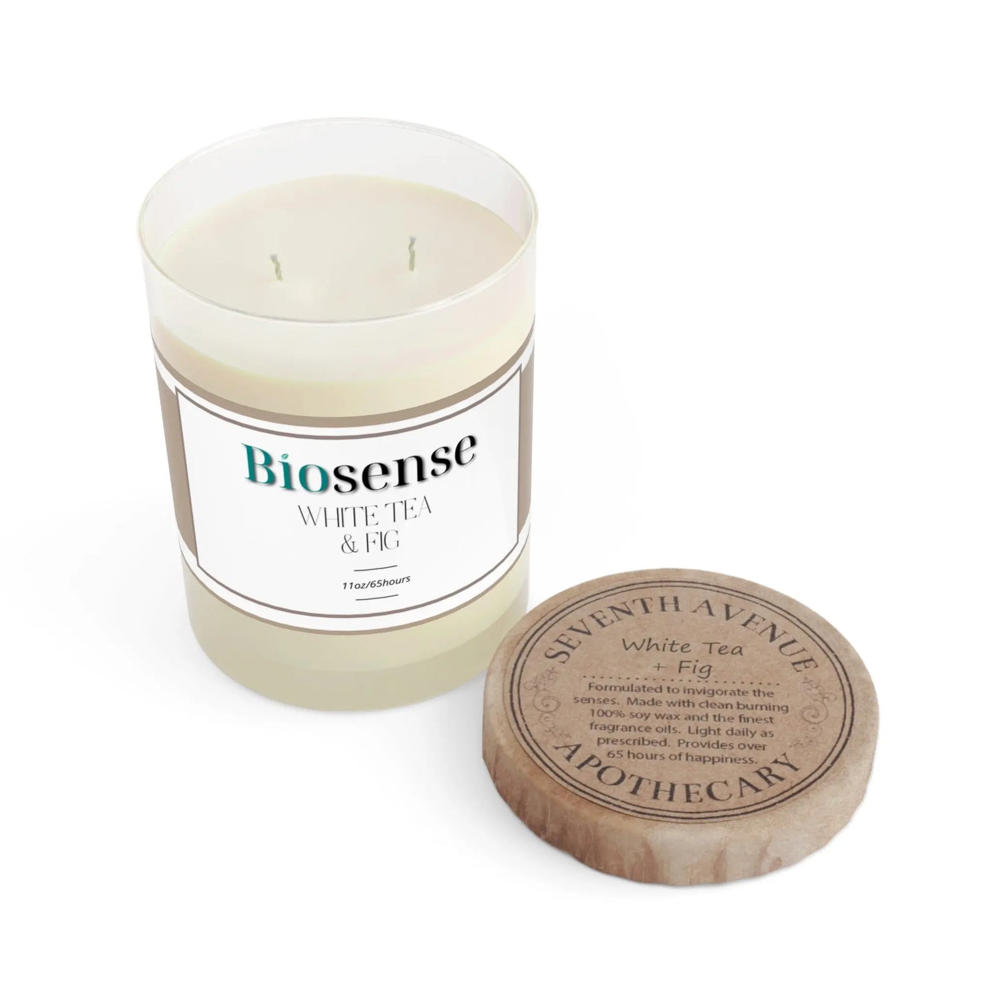 White Tea & Fig Scented Candle - 11oz Full Glass - Biosense